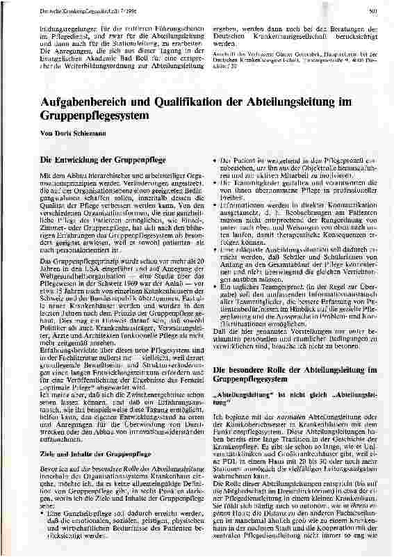 Vorschauseite 1: Leiten im Team Aufgabenbereich und Qualifikation der Abteilungsleitung im Gruppenpflegesystem