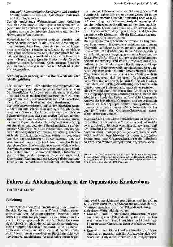 Vorschauseite 4: Leiten im Team Aufgabenbereich und Qualifikation der Abteilungsleitung im Gruppenpflegesystem