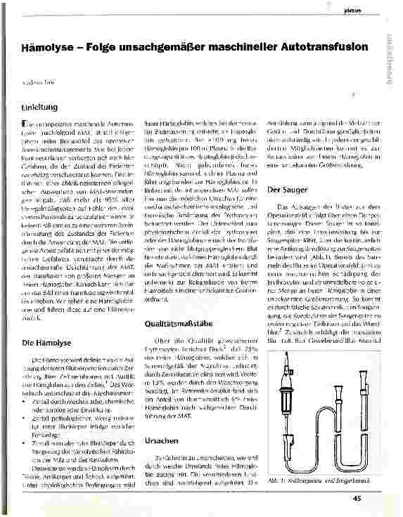 Vorschauseite 1: Hämolyse - Folge unsachgemäßer maschineller Autotransfusion