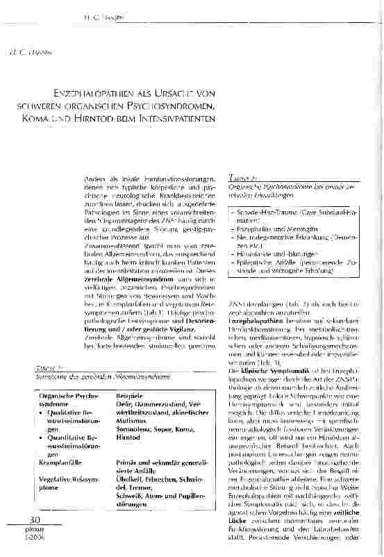 Vorschauseite 1: ENZEPHALOPATHIEN ALS URSACHE VONSCHWEREN ORGANISCHEN PSYCHOSYNDROMEN,KOMA UND HIRNTOD BEIM INTENSIVPATIENTEN
