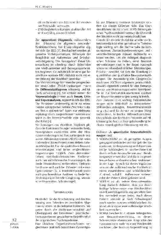 Vorschauseite 3: ENZEPHALOPATHIEN ALS URSACHE VONSCHWEREN ORGANISCHEN PSYCHOSYNDROMEN,KOMA UND HIRNTOD BEIM INTENSIVPATIENTEN
