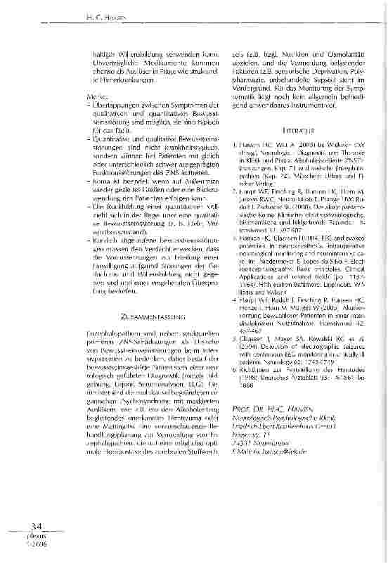 Vorschauseite 5: ENZEPHALOPATHIEN ALS URSACHE VONSCHWEREN ORGANISCHEN PSYCHOSYNDROMEN,KOMA UND HIRNTOD BEIM INTENSIVPATIENTEN