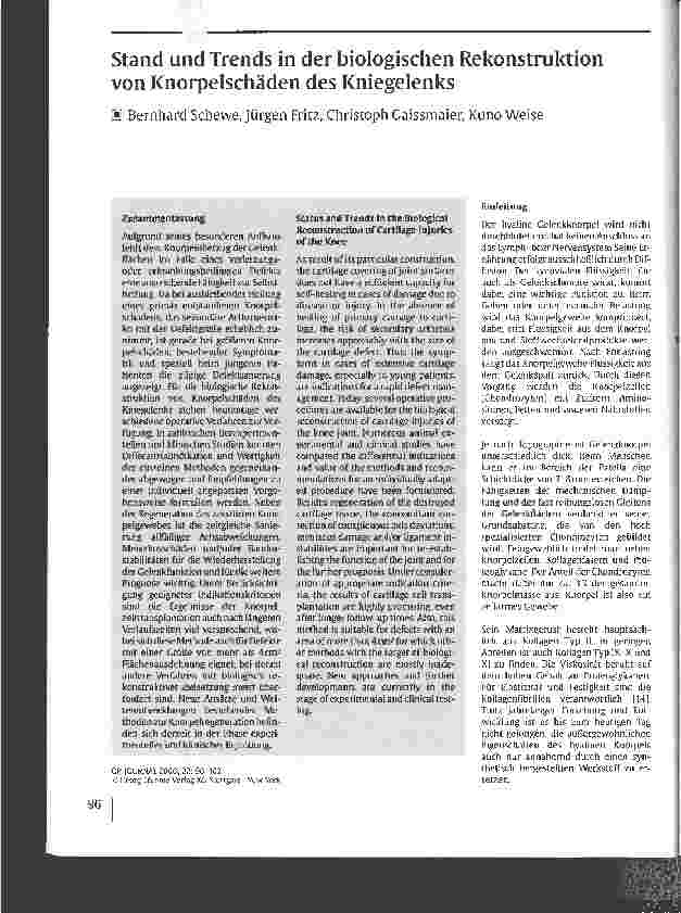Vorschauseite 1: Stand und Trends in der biologischen Rekonstruktion von Knorpelschäden des Kniegelenks
