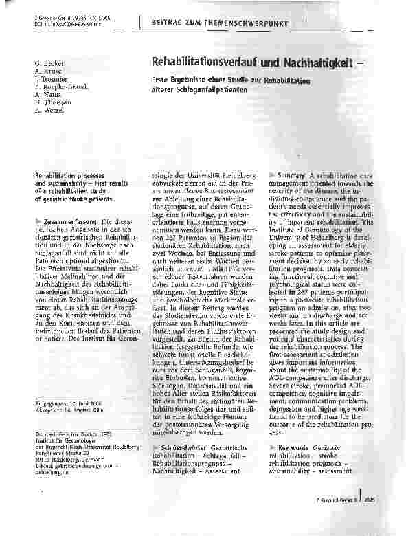 Vorschauseite 1: Rehabilitationsverlauf und Nachhaltigkeit