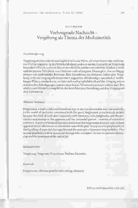 Vorschauseite 1: Vorbeugende Nachsicht - Vergebung als Thema der Medizinethik
