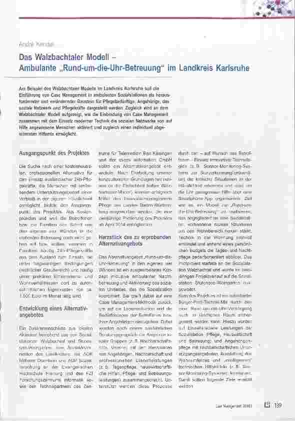 Vorschauseite 1: Das Walzbachtaler Modell Ambulante „Rund-um-die-Uhr-Betreuung“ Im Landkreis Karlsruhe