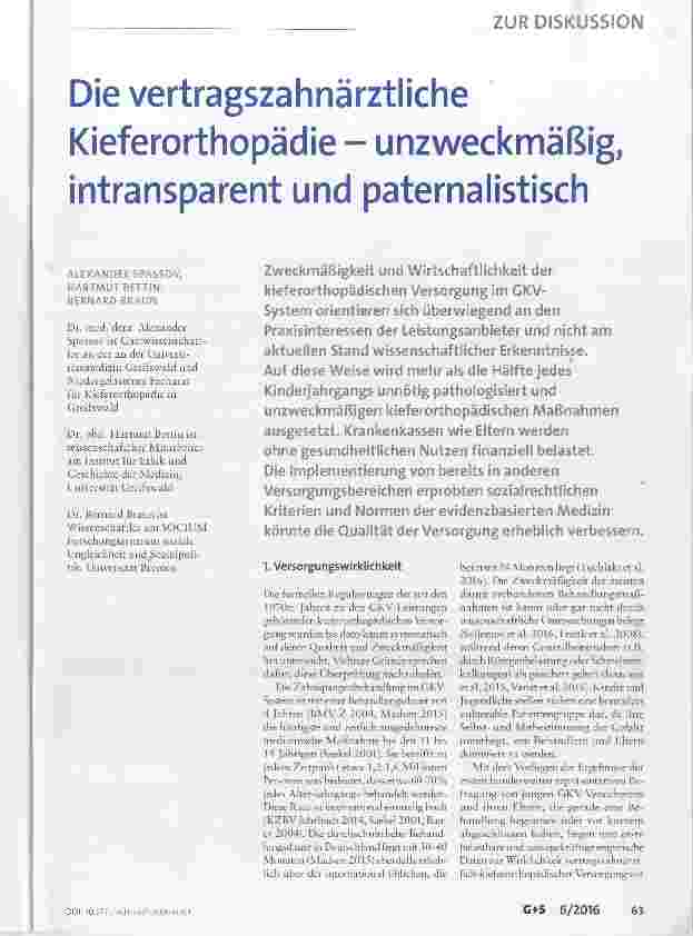 Vorschauseite 1: Die vertragszahnärztliche Kieferorthopädie unzweckmäßig, intransparent und paternalistisch
