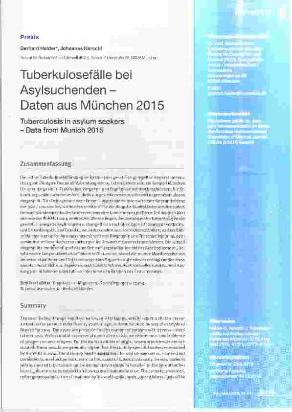 Vorschauseite 1: Tuberkulosefälle bei Asylsuchenden - Daten aus München 2015