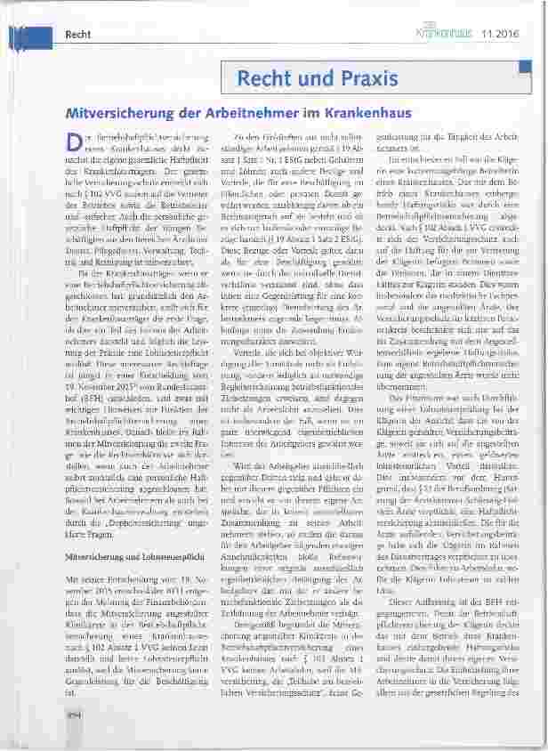 Vorschauseite 1: Mitversicherung der Arbeitnehmer im Krankenhaus