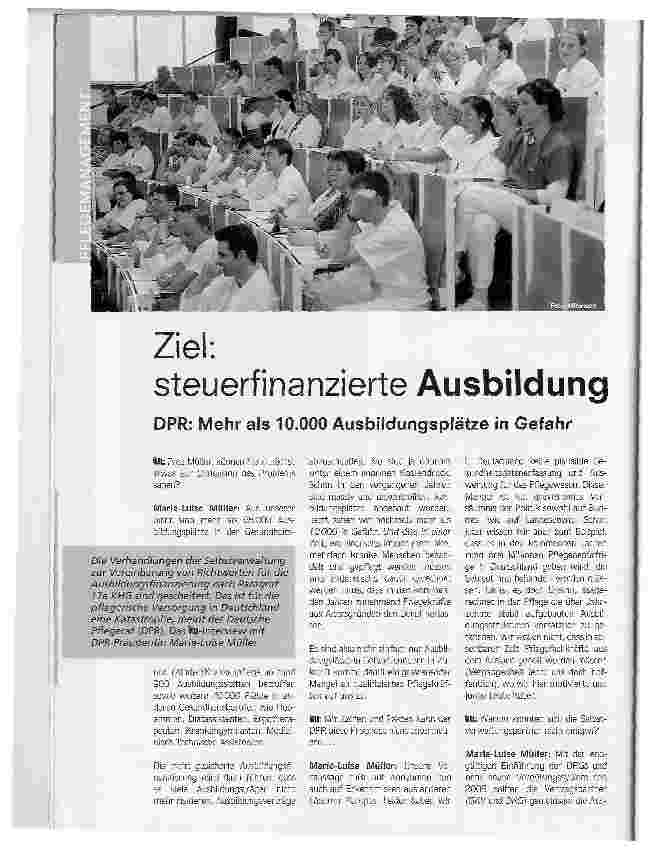 Vorschauseite 1: Ziel: steuerfinanzierte AusbildungDPR: Mehr als 10.000 Ausbildungsplätze in Gefahr