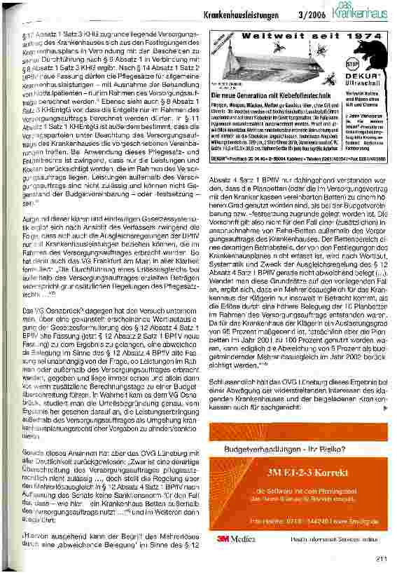 Vorschauseite 2: Krankenhausleistungen außerhalb des Versorgungs auftrages sind nicht in die Erlösausgleichsberechnung gemäß BPflY/KHEntgG einzubeziehen