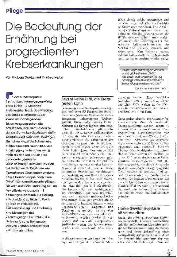 Vorschauseite 1: Die Bedeutung der Ernährung bei progredienten Krebserkrankungen