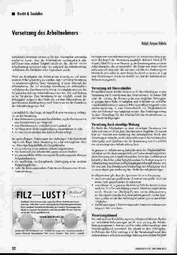 Vorschauseite 1: Versetzung des Arbeitnehmers