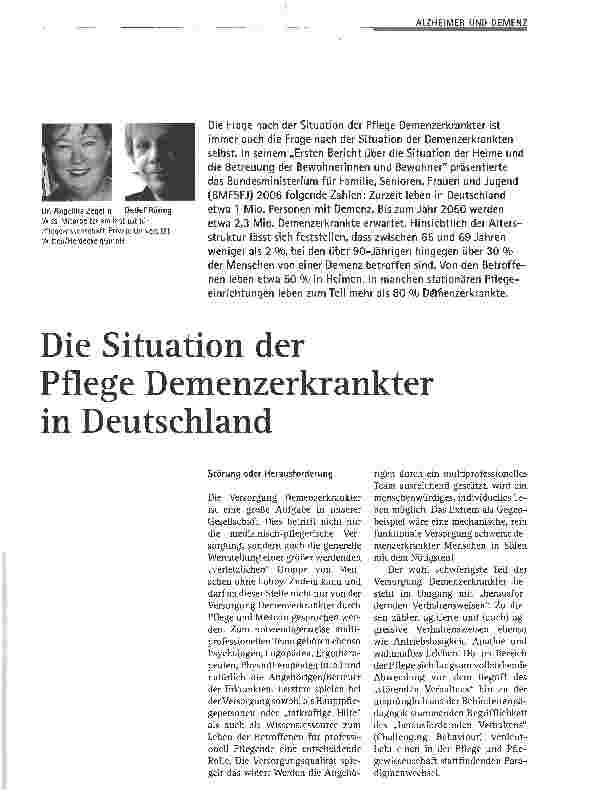 Vorschauseite 1: Die Situation der Pflege Demenzerkrankter in Deutschland