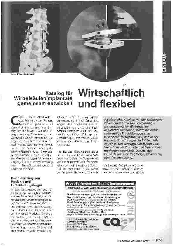 Vorschauseite 1: Wirtschaftlich und flexibel - Katalog fürWirbelsäulenimplantate gemeinsam entwickelt