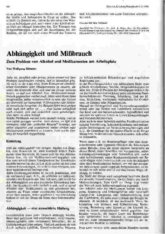 Vorschauseite 1: Abhängigkeit und Mißbrauch Zum Problem von Alkohol und Medikamenten am Arbeitsplatz