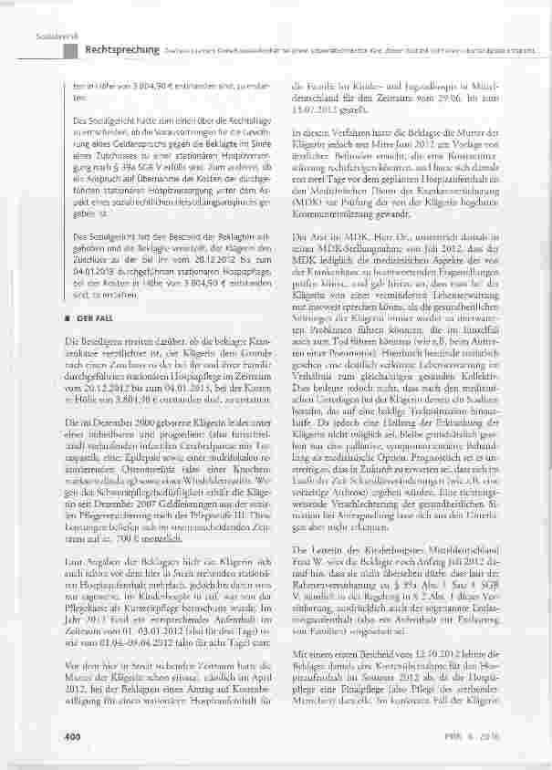 Vorschauseite 2: Zuschuss zu einem Kinderhospizaufenthalt bei einem schwerstbehinderten Kind, dessen Zustand nicht einer Lebensendphase entspricht