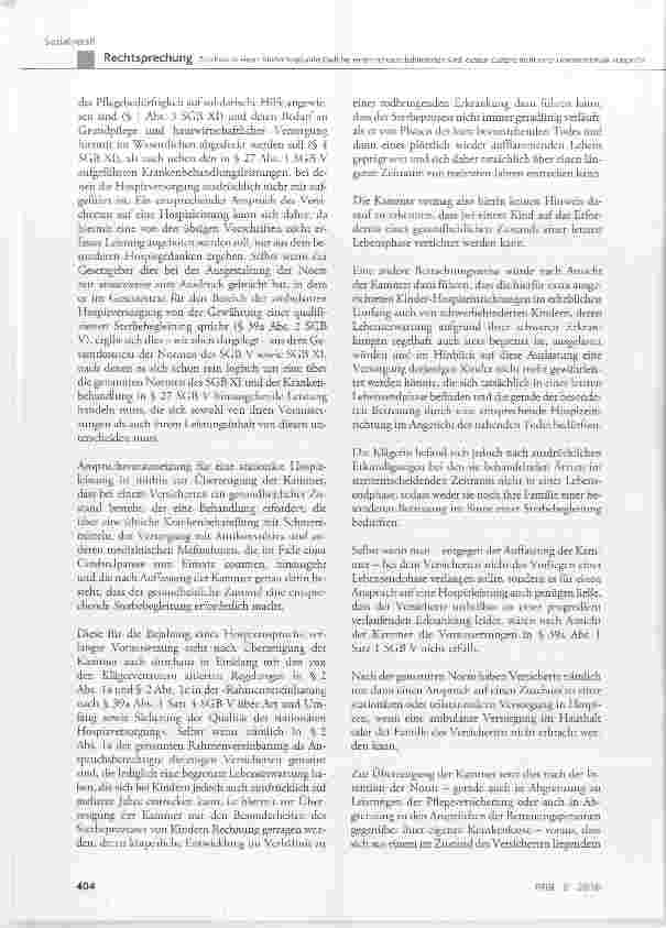 Vorschauseite 6: Zuschuss zu einem Kinderhospizaufenthalt bei einem schwerstbehinderten Kind, dessen Zustand nicht einer Lebensendphase entspricht
