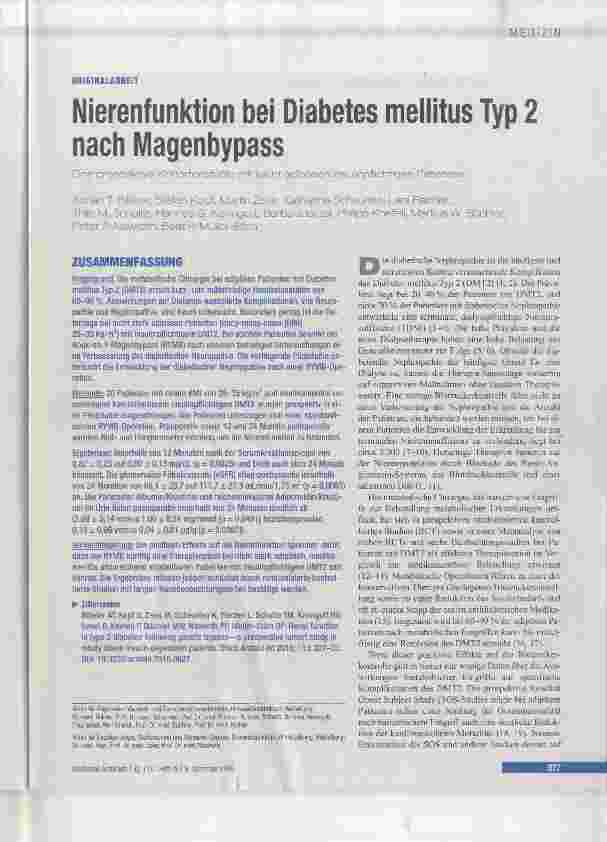 Vorschauseite 1: Nierenfunktion bei Diabetes meiiitus Typ 2 nach Magenbypass