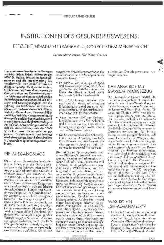 Vorschauseite 1: Institutionen des Gesundheitswesen: Effizient, Finanziell tragbar - und trotzdem Menschlich