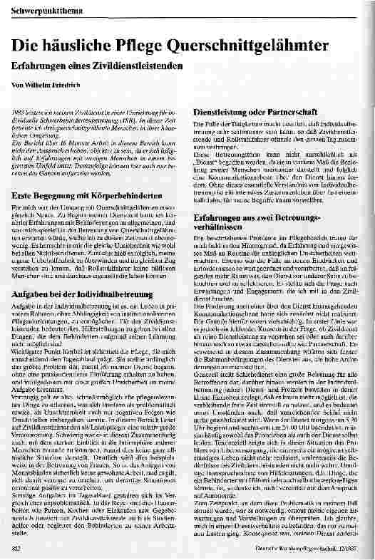 Vorschauseite 1: Die häusliche Pflege Querschnittgelähmter Erfahrungen eines Zivildienstleistenden