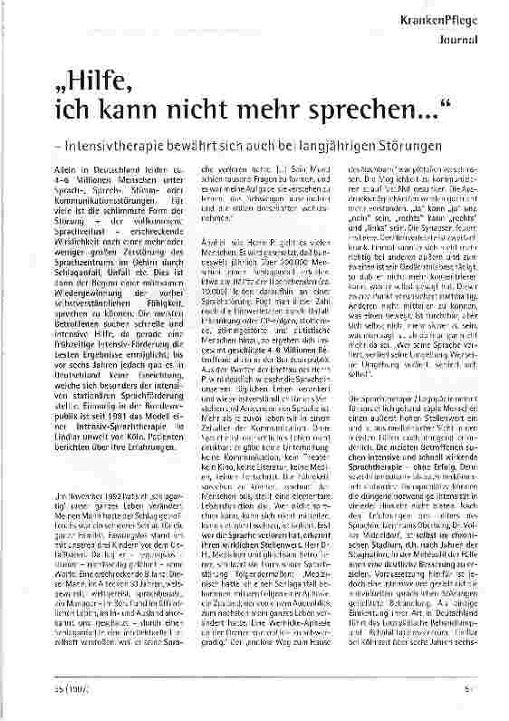 Vorschauseite 1: Hilfe, ich kann micht mehr sprechen. .. - Intensivtherapie bewährt sich auch bei langjährigen Störungen