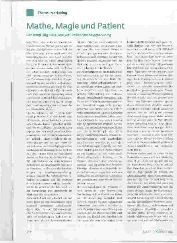 Vorschauseite 1: Mathe, Magie und Patient Der Trend „Big-Data-Analyse“ im Krankenhausmarketing