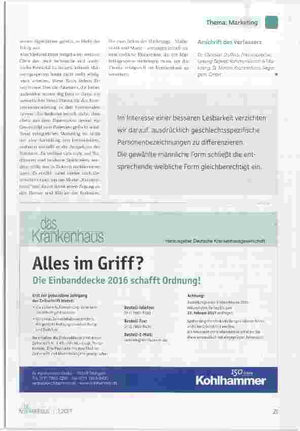 Vorschauseite 2: Mathe, Magie und Patient Der Trend „Big-Data-Analyse“ im Krankenhausmarketing