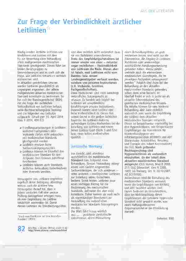 Vorschauseite 1: Zur Frage der Verbindlichkeit ärztlicher Leitlinien