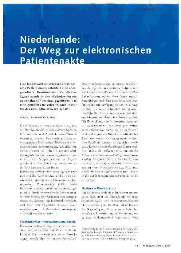 Vorschauseite 1: Niederlande: Der Weg zur elektronischen Patientenakte