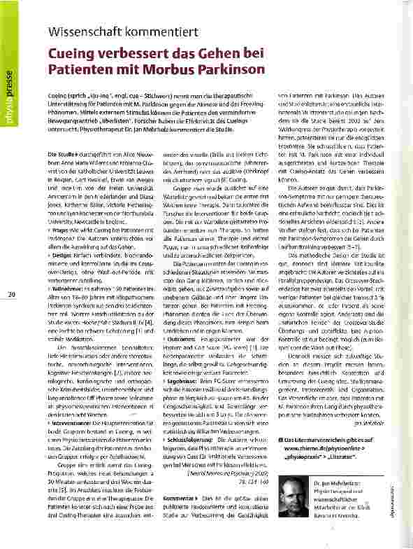 Vorschauseite 1: Wissenschaft kommentiert Cueing verbessert das Gehen bei Patienten mit Morbus Parkinson