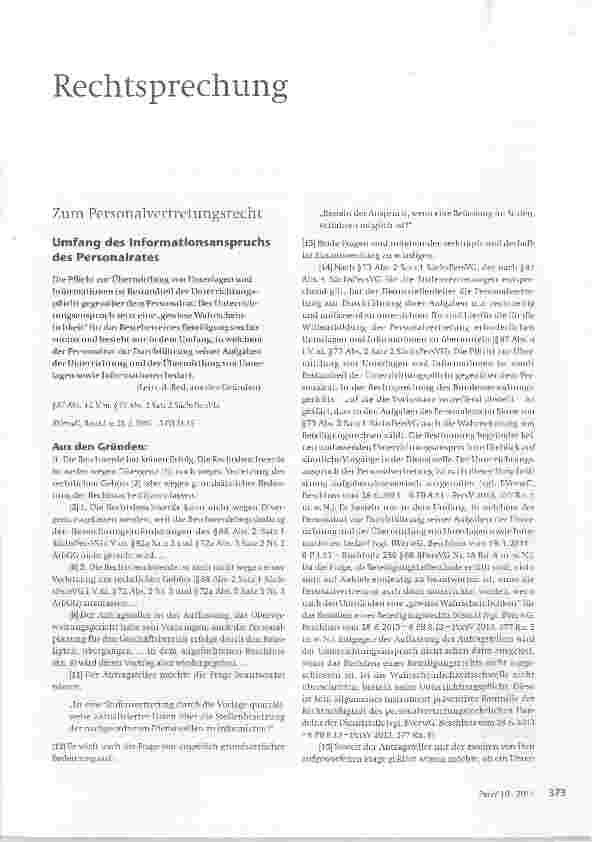 Vorschauseite 1: Umfang des Informationsanspruchs des Personalrates