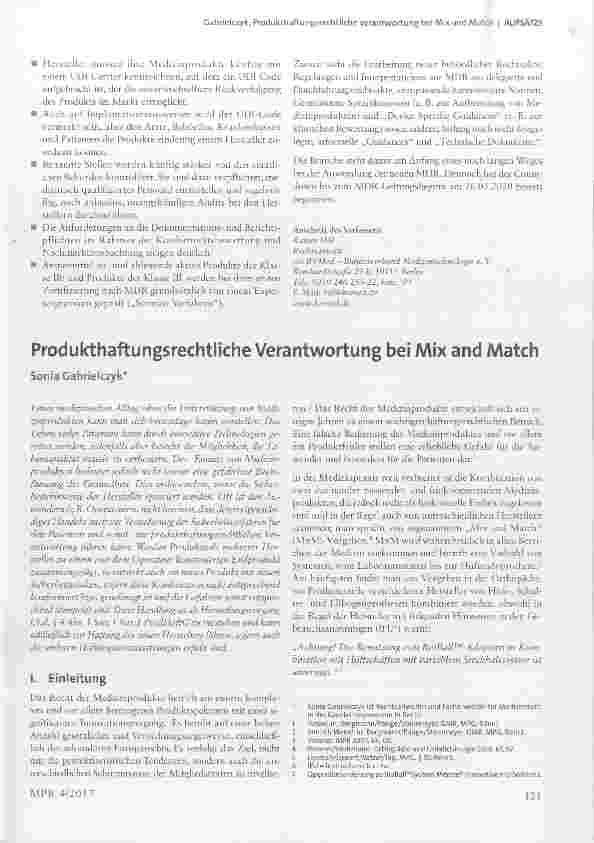 Vorschauseite 1: Produkthaftungsrechtliche Verantwortung bei Mix and Match
