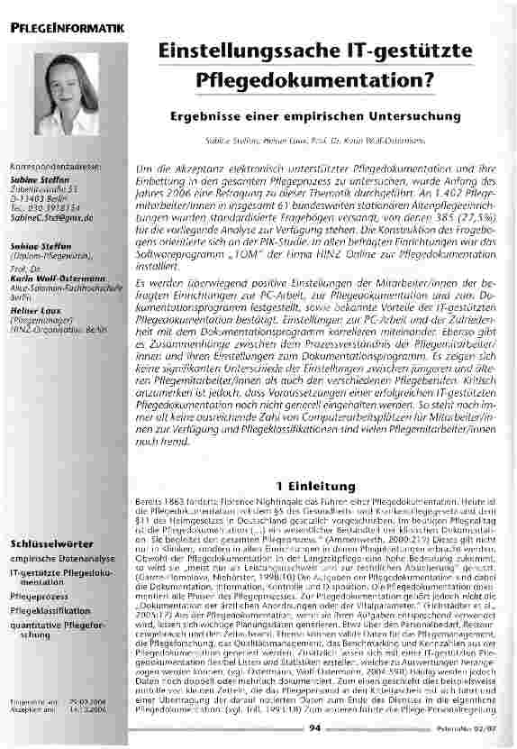 Vorschauseite 1: Einstellungssache IT-gestützte Pflegedokumentation?