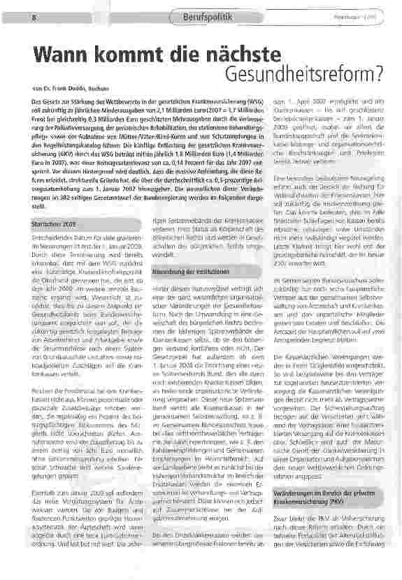 Vorschauseite 1: Wann kommt die nächste Gesundheitsreform?