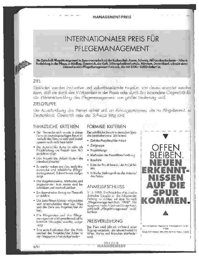 Vorschauseite 3: Wo sehen Sie für die Zukunft den Schwerpunkt einer Qualitätsnormierung in der Pflege? Pflegemanagement fragt Experten