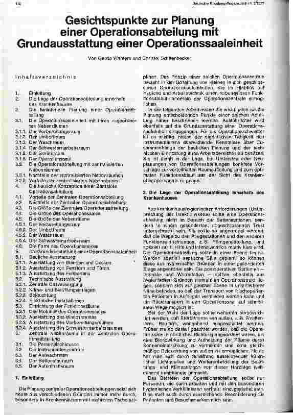 Vorschauseite 1: Gesichtspunkte zur Planung einer OP-Einheit mit Grundausstattung einer Operationssaaleinheit