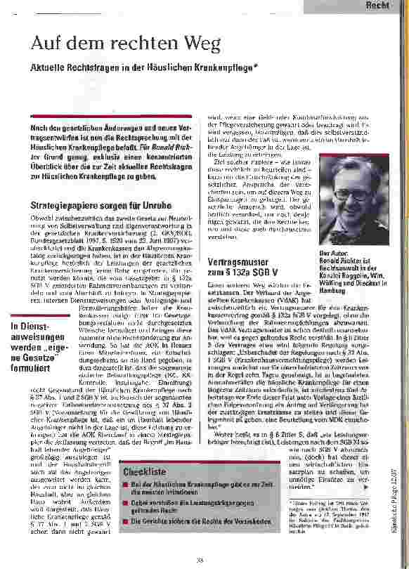 Vorschauseite 1: Auf dem rechten Weg Aktuelle Rechtsfragen in der häuslichen Krankenpflege