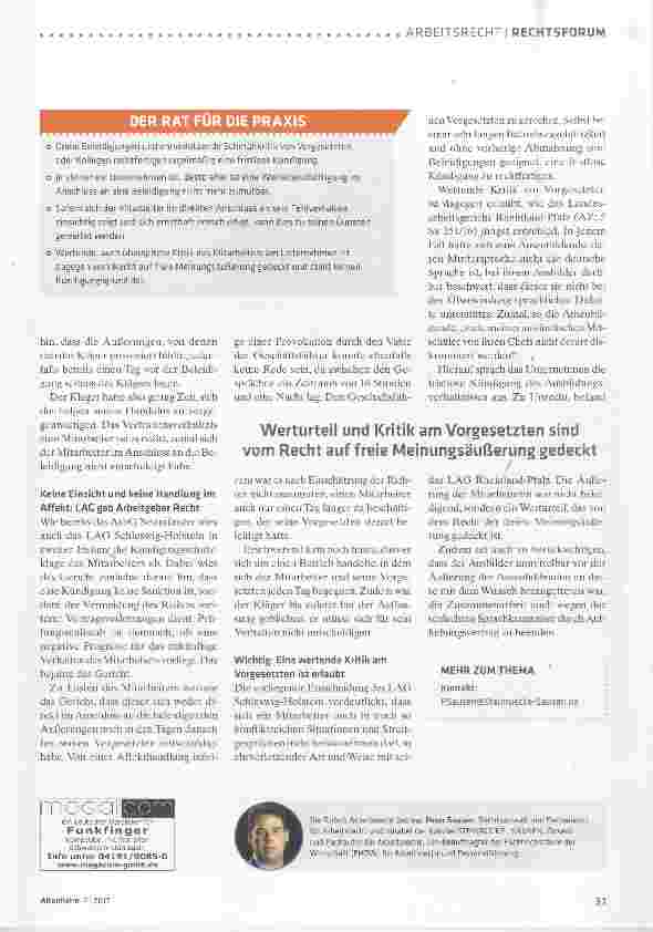Vorschauseite 2: Fristlos gekündigt wegen schwerer Beleidigung des Vorgesetzten