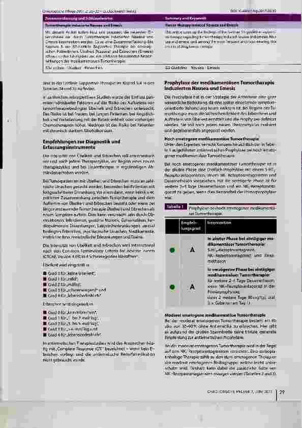 Vorschauseite 2: Tumortherapie induzierte Nausea und Emesis
