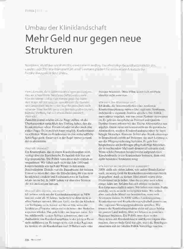 Vorschauseite 1: Umbau der Kliniklandschaft Mehr Geld nur gegen neue Strukturen