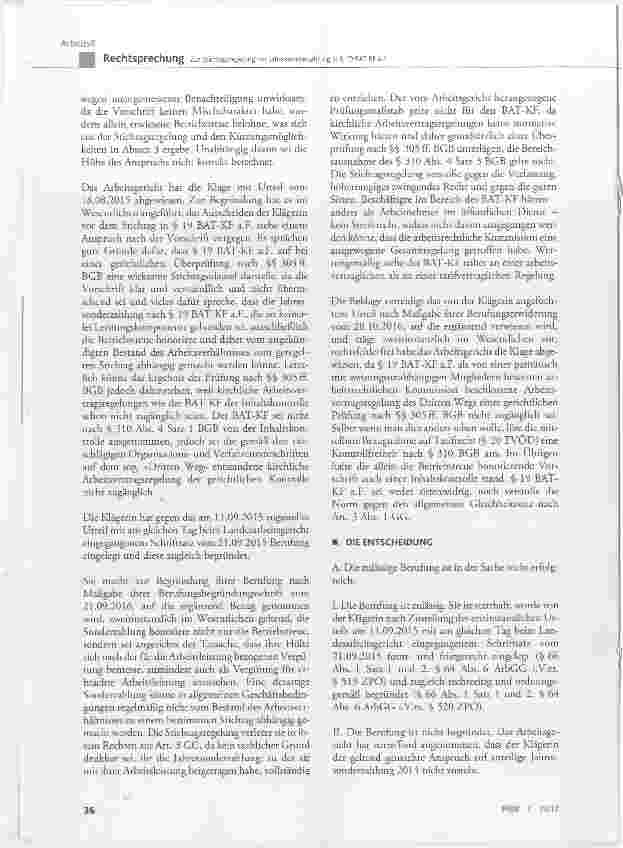 Vorschauseite 3: Zur Stichtagsregelung der Jahressonderzahlung in § 19 BAT KF a. F.
