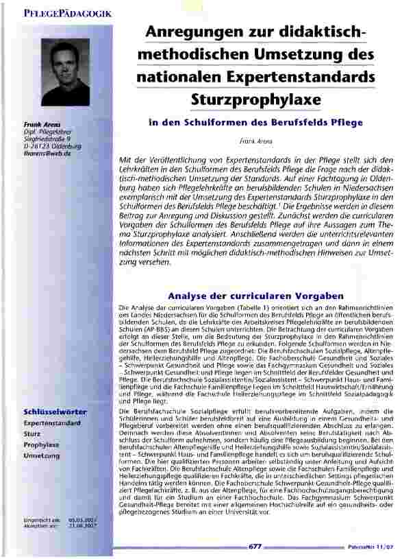 Vorschauseite 1: Anregungen zur didaktischmethodischen Umsetzung des nationalen Expertenstandards Sturzprophylaxe