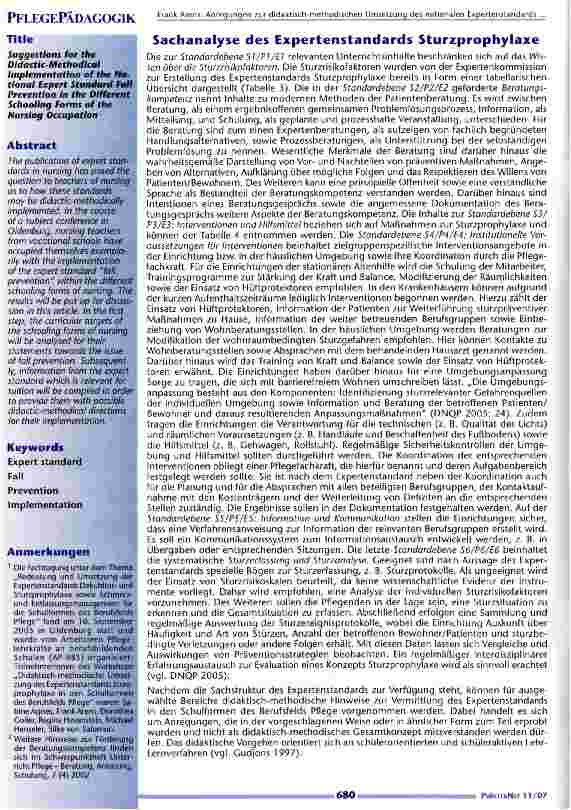 Vorschauseite 4: Anregungen zur didaktischmethodischen Umsetzung des nationalen Expertenstandards Sturzprophylaxe