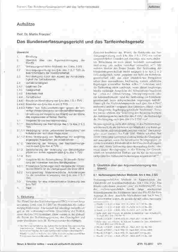 Vorschauseite 1: Das Bundesverfassungsgericht und das Tarifeinheitsgesetz