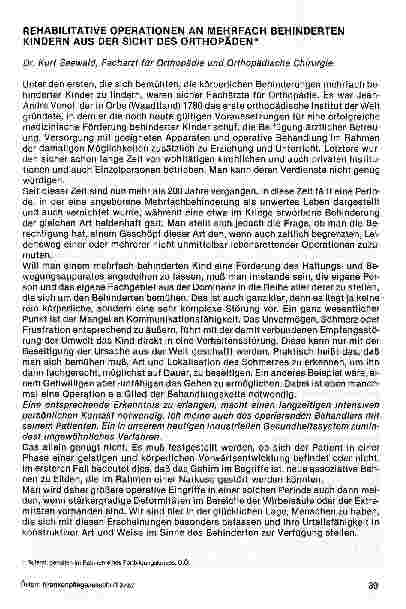 Vorschauseite 1: Rehabilitative Operationen an mehrfach behinderten Kindern aus Sicht des Orthopäden