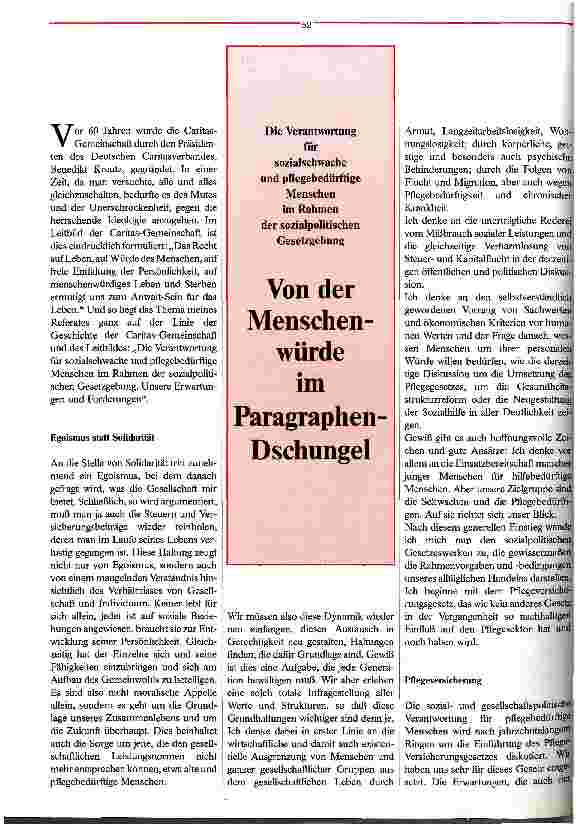 Vorschauseite 1: Von der Menschenwürde im Paragraphendschungel Die Verantwortung für sozialschwache und pflegebedürftige Menschen im Rahmen der sozialpolitischen Gesetzgebung