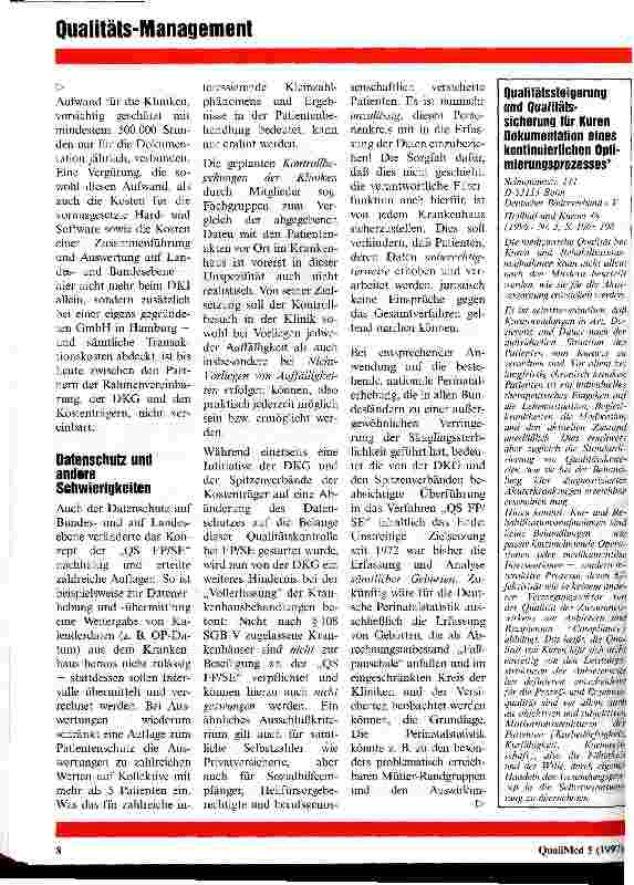 Vorschauseite 3: Qualitätssicherung bei Fallpauschalen und Sonderentgelten 1994 - 1997 Nach drei Jahren Entwicklung: Nichts weiter als Kosten für Kliniken