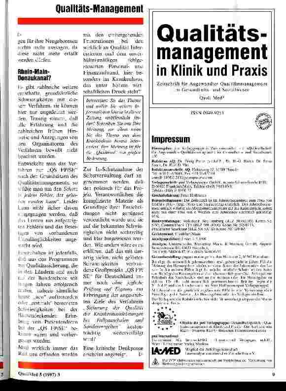 Vorschauseite 4: Qualitätssicherung bei Fallpauschalen und Sonderentgelten 1994 - 1997 Nach drei Jahren Entwicklung: Nichts weiter als Kosten für Kliniken