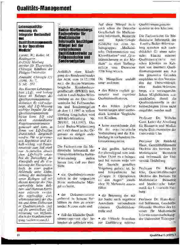 Vorschauseite 5: Qualitätssicherung bei Fallpauschalen und Sonderentgelten 1994 - 1997 Nach drei Jahren Entwicklung: Nichts weiter als Kosten für Kliniken